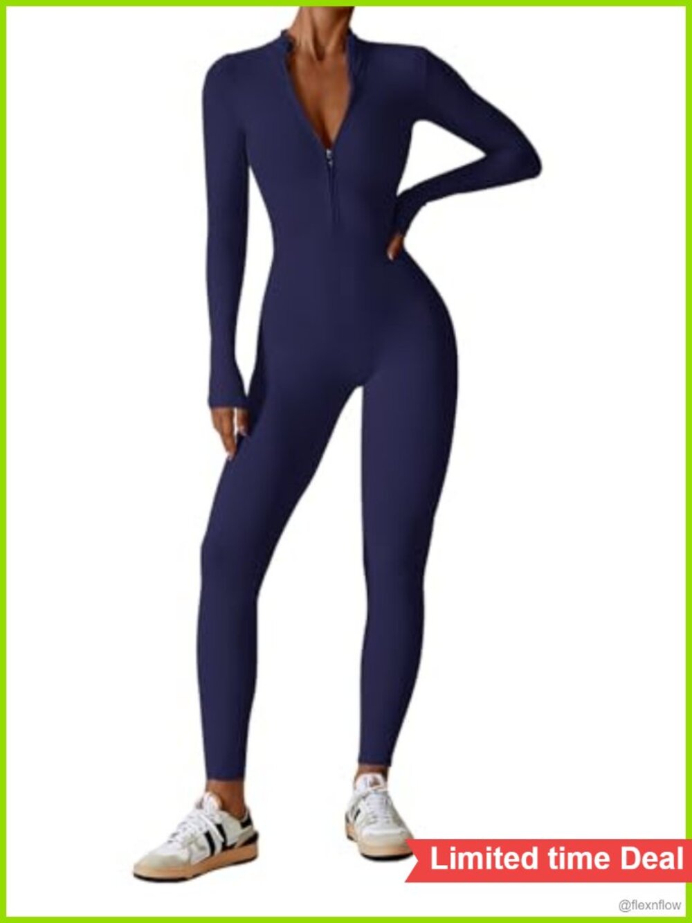 Women's Long Sleeve Zip Up Bodycon Jumpsuit Workout Unitard Yoga Romper